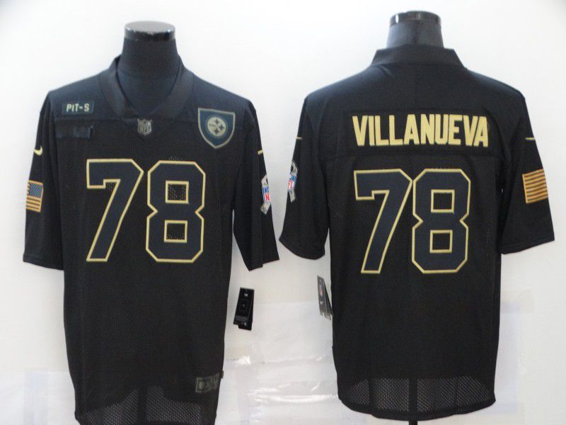 Men Pittsburgh Steelers #78 Villanueva Black gold lettering 2020 Nike NFL Jersey
